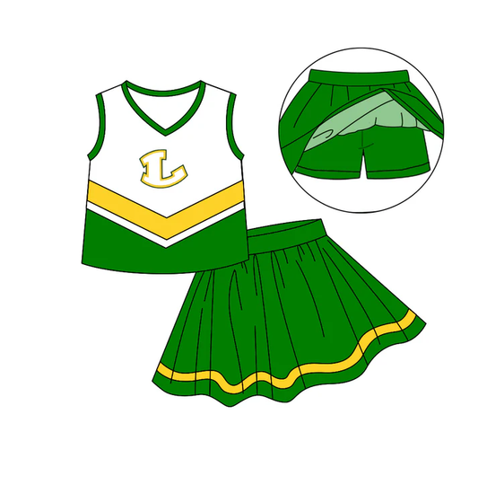 Custom moq 5 each style eta 6-7weeks baby girl clothes team green sleeveless skirts sets-25.8.6