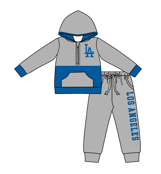 Custom moq 5 mix size eta 6-8weeks milk silk summer teams gray baby boy clothes hooded long sleeve pants sets-25.10.24