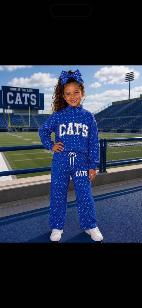 custom moq 5 mix size BYTR0102 Adult To Match Kids High Neck Team Blue Polka Dot Sweatshirt Drawstring Wide Leg Pants Outfit
