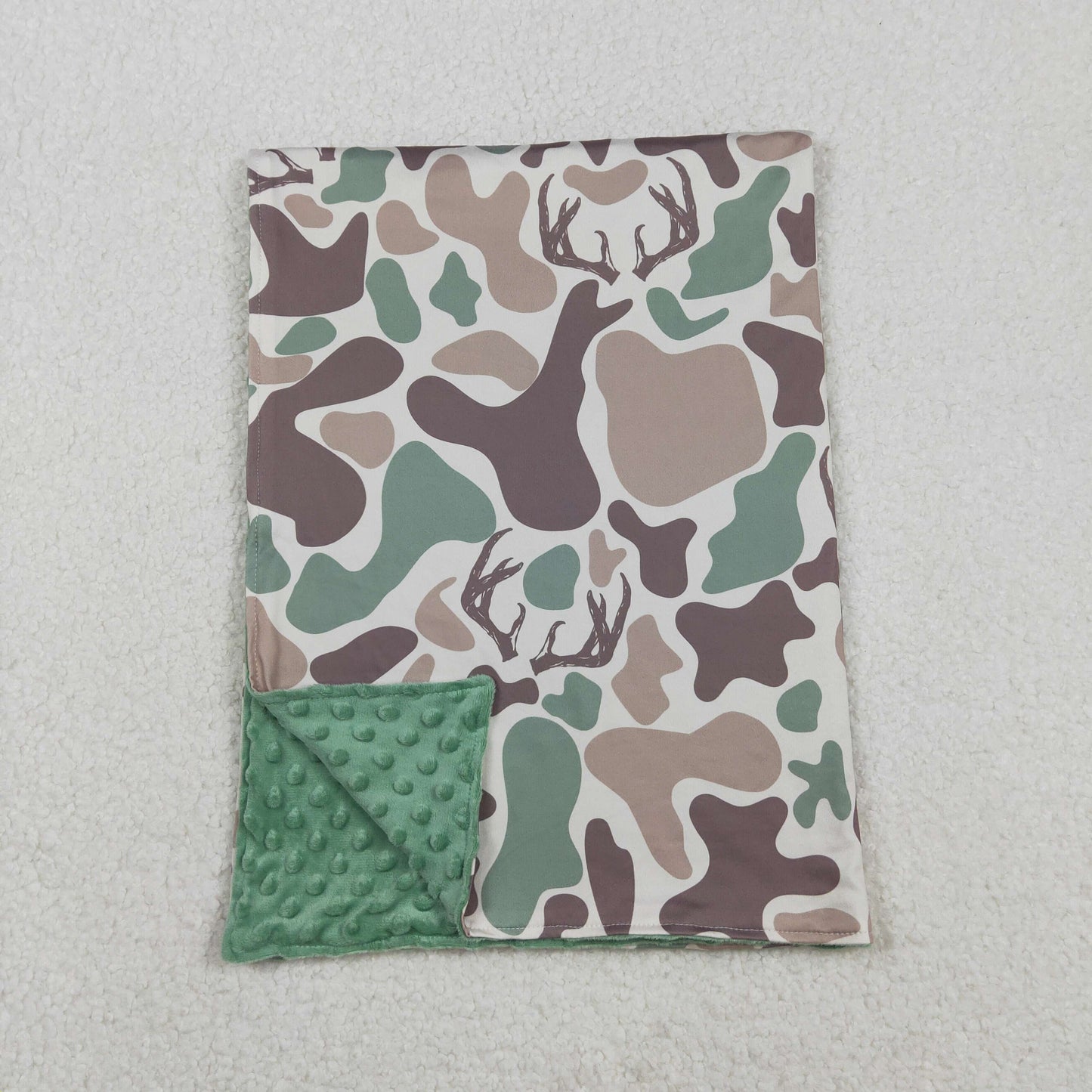RTS NO MOQ（In Stock) BL0226 Antler Brown-Green Camouflage Baby Blanket