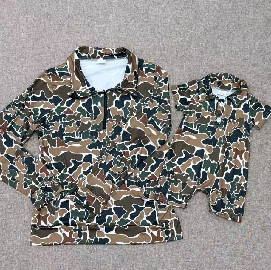 Sibling RTS NO MOQ Adult baby Girls clothes camouflage adult long sleeve top and kids romper