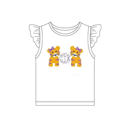custom moq 3 team Panthers eta 6-8weeks girls white short sleeves top