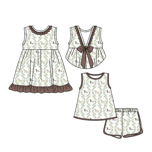3.18 custom each style moq 5eta 4-6week Sibling Sister duck baby girl short sleeve shorts sets and dresses match design