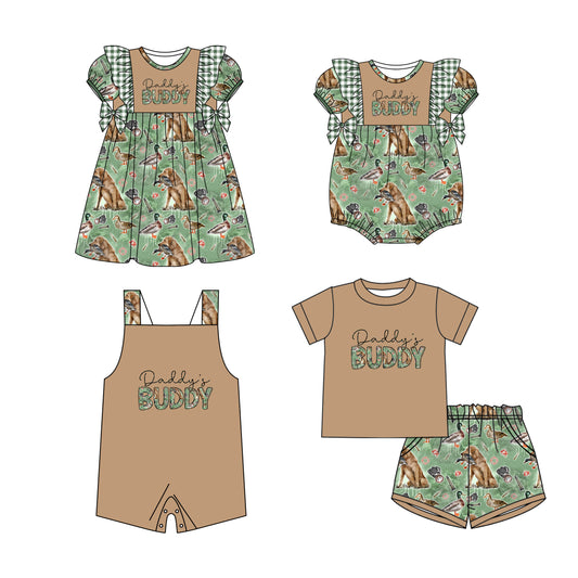 11.21 custom each style moq 5eta 4-6week Sibling Sister DADDY BUDDY camouflage baby boy short sleeve shorts sets and girls romper and boy romper and dress match design