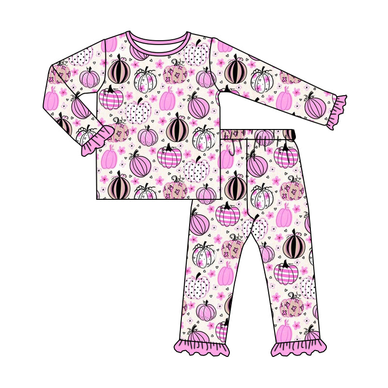 5.18custom each style moq 5eta 4-5week Sibling Sister pumpkin prints pink girls outfits and baby romper and aldult shorts match family design