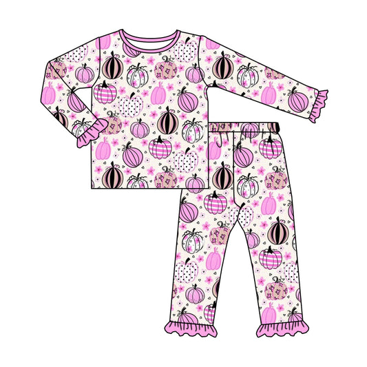 5.18custom each style moq 5eta 4-5week Sibling Sister pumpkin prints pink girls outfits and baby romper and aldult shorts match family design