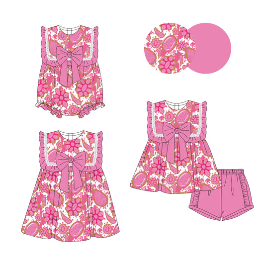 3.14 custom each style moq 5eta 4-6week Sibling Sisters floral baby girl short sleeve shorts sets and dress and rompers match family design