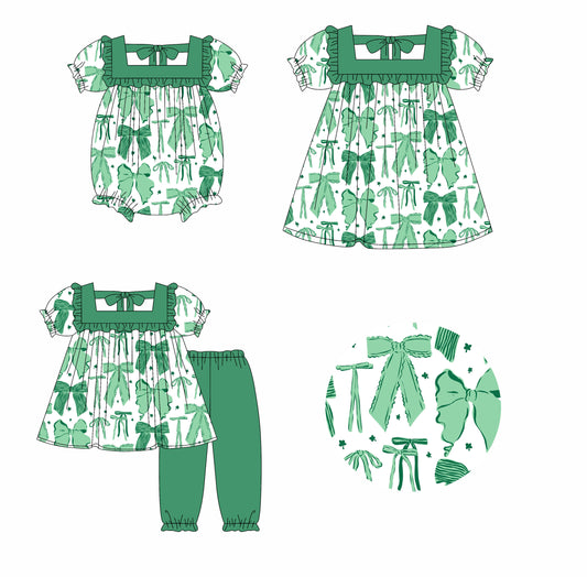 25.9.26 custom each style moq 8 eta 6-8week Sibling Sisters bow baby girl short sleeve pants sets and dress and rompers match family design