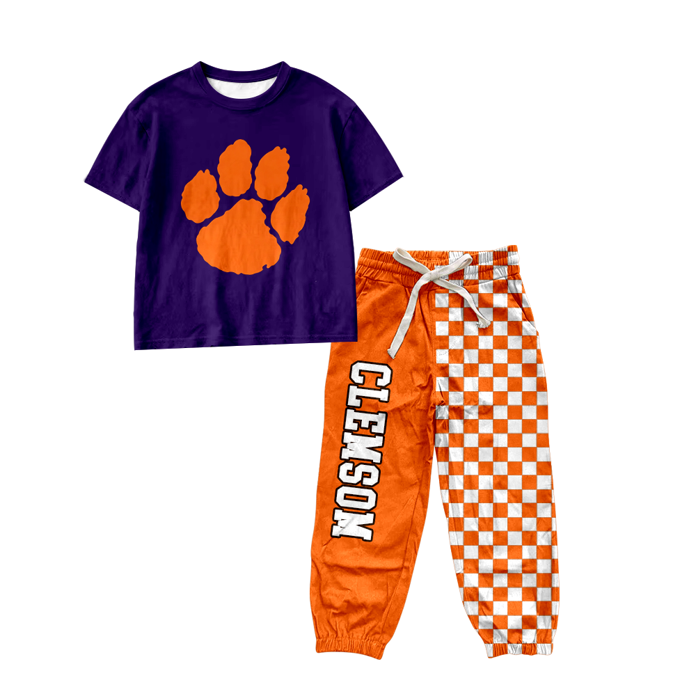 custom moq 5 mix size MSD070908 Baby Kids Short Sleeve Shirt Plaid Patchwork Long Pants Casual Set