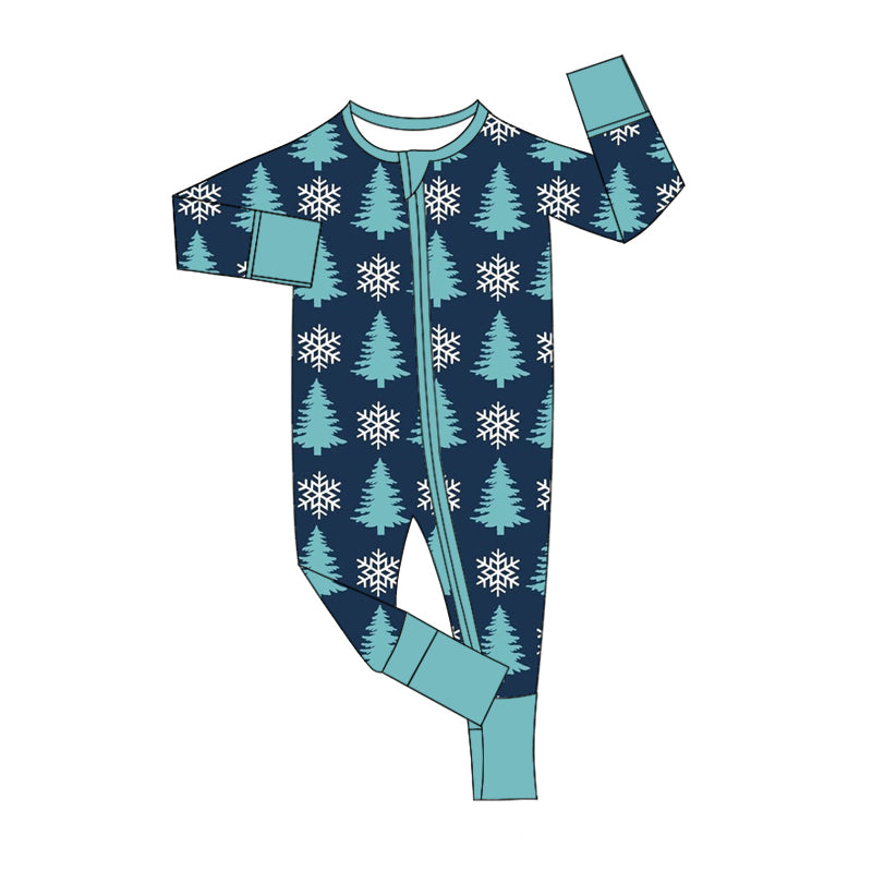 8.17 custom each style moq 5eta 4-6week Sibling Sister Christmas trees blue baby boys sets and rompers match family design
