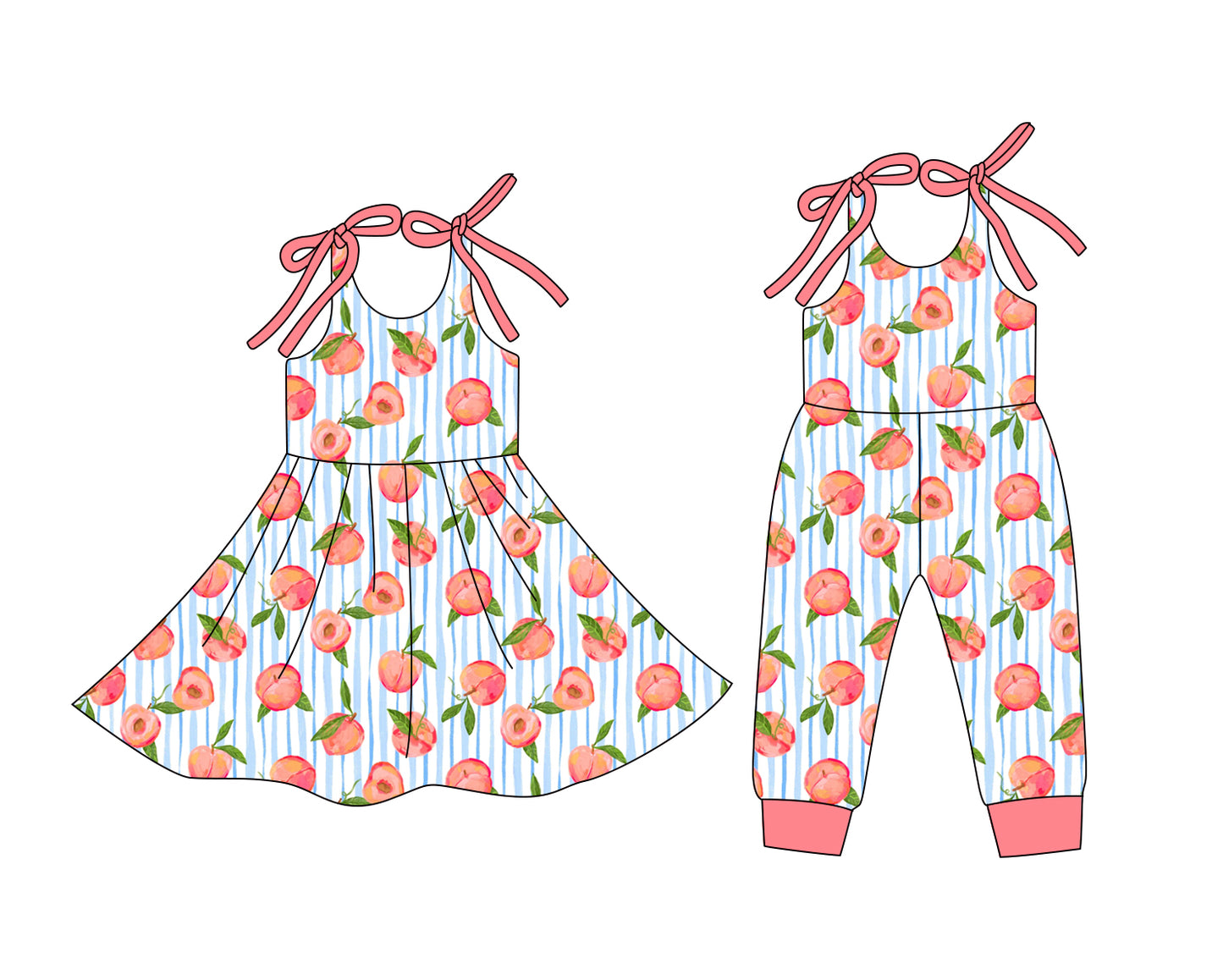 25.12.26 custom each style moq 5 eta 6-8week Sibling Sister peaches baby short sleeve romper and dress match design