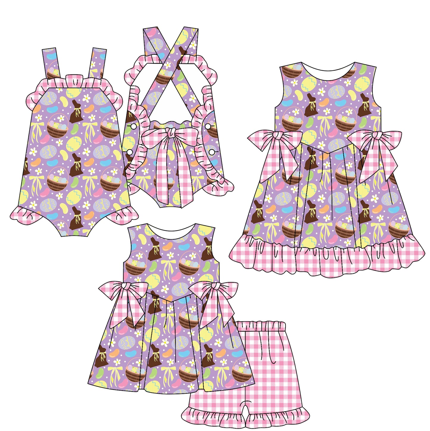 25.12.16 custom each style moq 5 eta 6-8week Sibling Sister easter bow baby short sleeve shorts sets and romper and dress match design