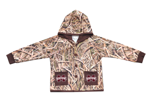 Custom moq 5 mix size milk silk baby boys clothes team summer camouflage button hooded long sleeve top-25.11.25