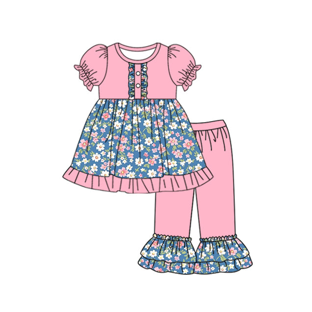 11.1 custom each style moq 5eta 4-6week Sibling Sister floral pink baby girl sets and dress and rompers match family design