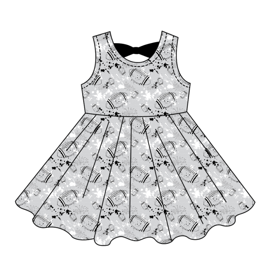 Custom moq 5 mix size milk silk summer teams Baby Girls Football  Sleeveless Bow Back Cutout Knee Length Dresses