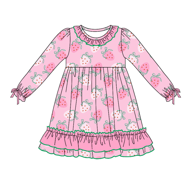 8.1 custom each style moq 5eta 4-6week Sibling Sister strawberry pink baby girls sets and dress and rompers match family design