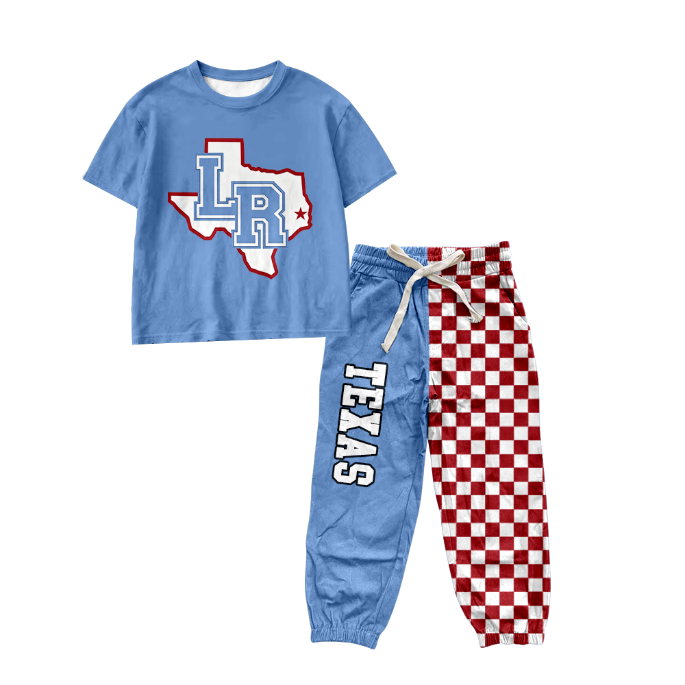 custom moq 5 mix size MSD071108 Baby Kids Short Sleeve Shirt Plaid Patchwork Long Pants Team Set
