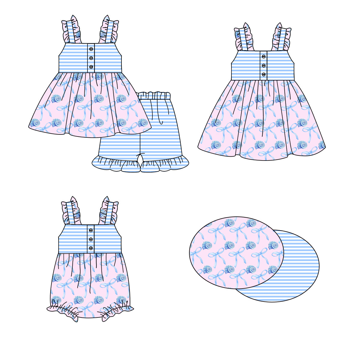 1.16 custom each style moq 5eta 4-6week Sibling Sisters bow baby girl short sleeve shorts sets and dress and rompers match family design