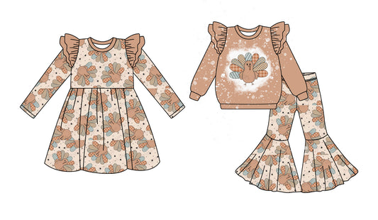 25.6.25 custom each style moq 5eta 4-6week Sibling Sisters turkey baby girl long sleeve pants sets and dress match family design