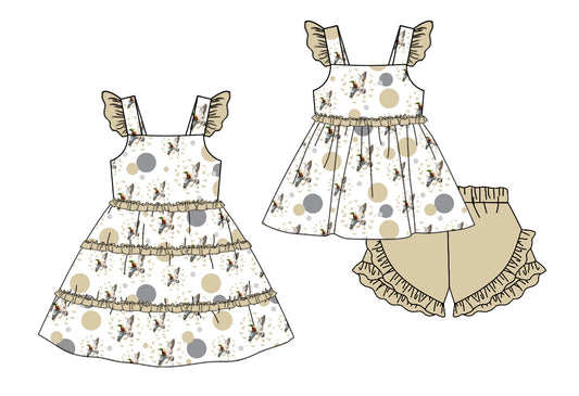 11.13 custom each style moq 5eta 4-6week Sibling Sister duck baby girl short sleeve shorts sets and dresses match design