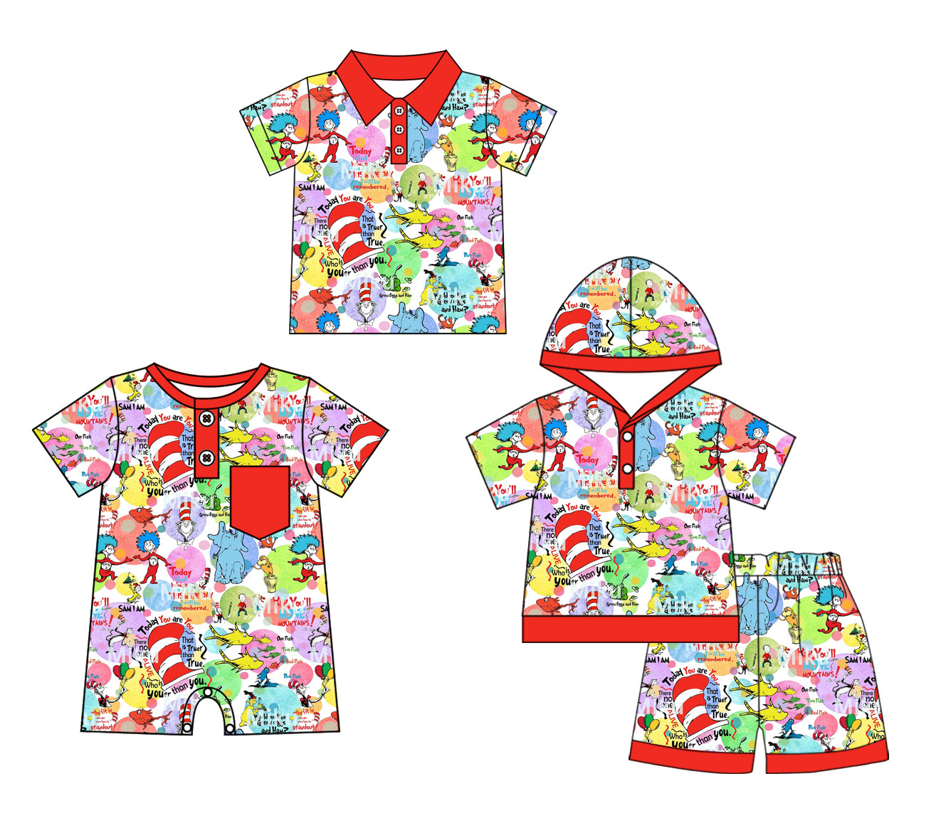 11.28 custom each style moq 5eta 4-6week Sibling Sister dr seuss baby boy short sleeve shorts sets and boy romper and top match design