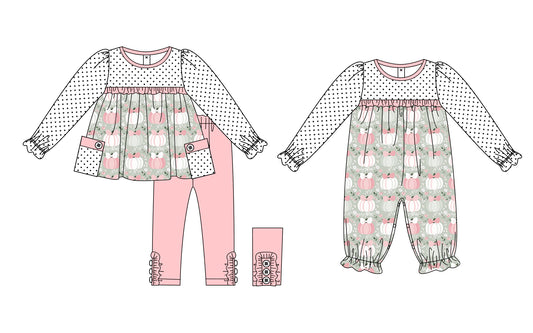 25.5.22 custom each style moq 5eta 4-6week Sibling Sisters floral pumpkin bow baby girl long sleeve pants sets and rompers match family design