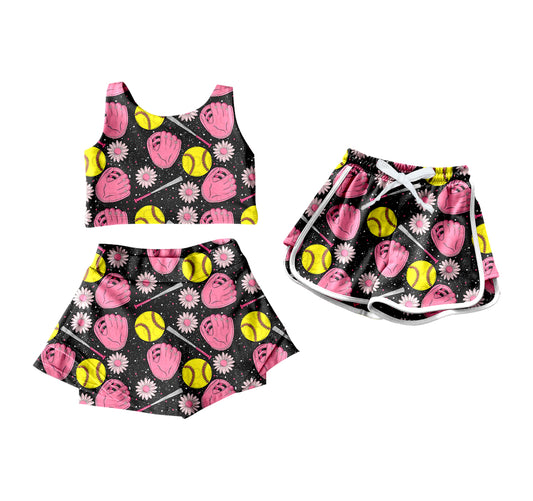 4.18 custom each style moq 5eta 4-6week Sibling Sister baseball floral baby girls clothes Short sleeve yoga dress and shorts match family design