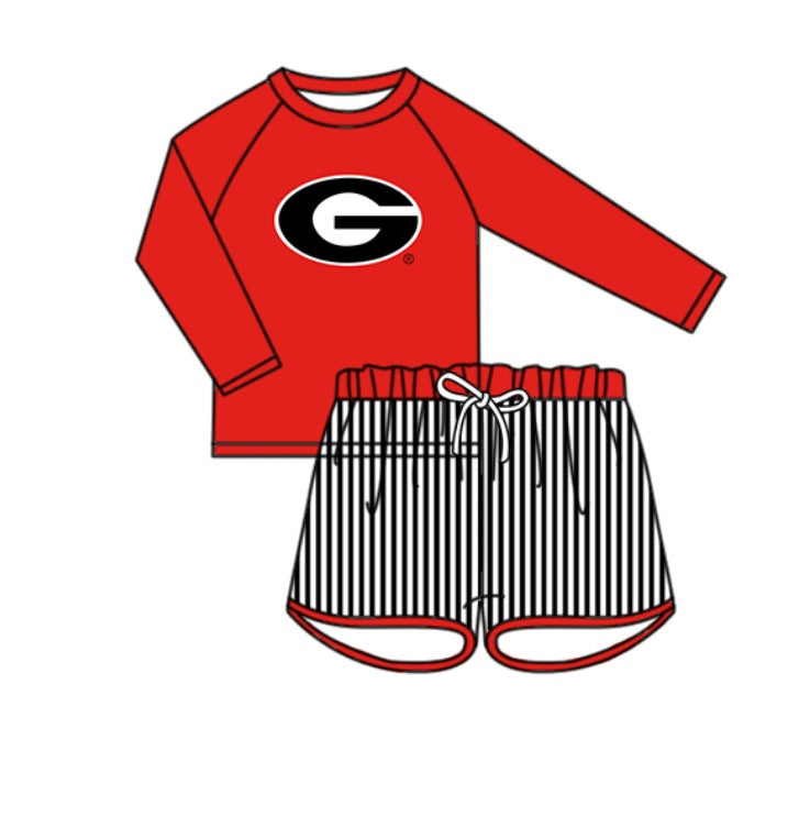 Custom moq 5 mix size milk silk summer teams baby girl boys clothes Red Two-Piece Swimsuit Set One Piece Swimsuits boy swim trunks