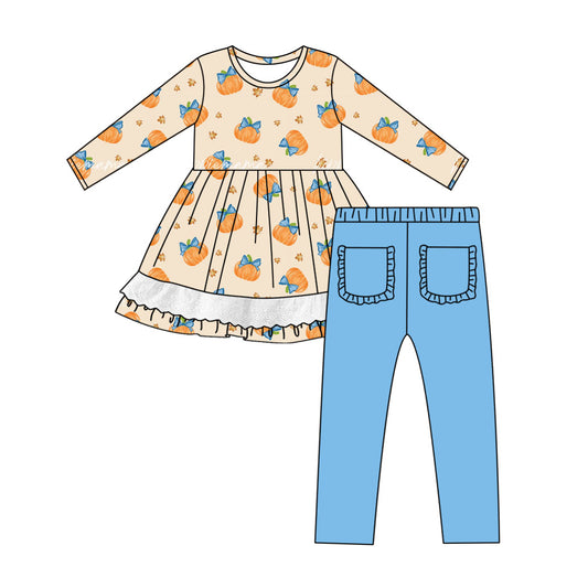 25.7.2 custom each style moq 5eta 4-6week Sibling Sisters pumpkin bow baby girl long sleeve pants sets