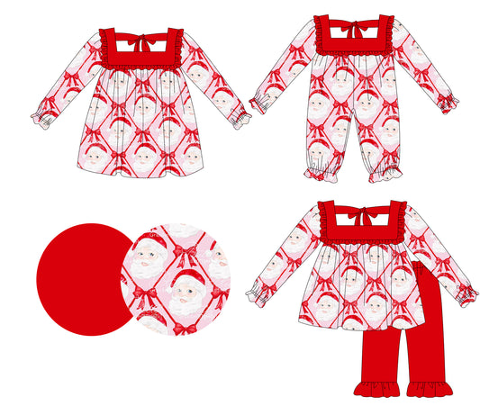 25.5.14 custom each style moq 5eta 4-6week Sibling Sisters Christmas bow red baby girl long sleeve pants sets and dress and rompers match family design