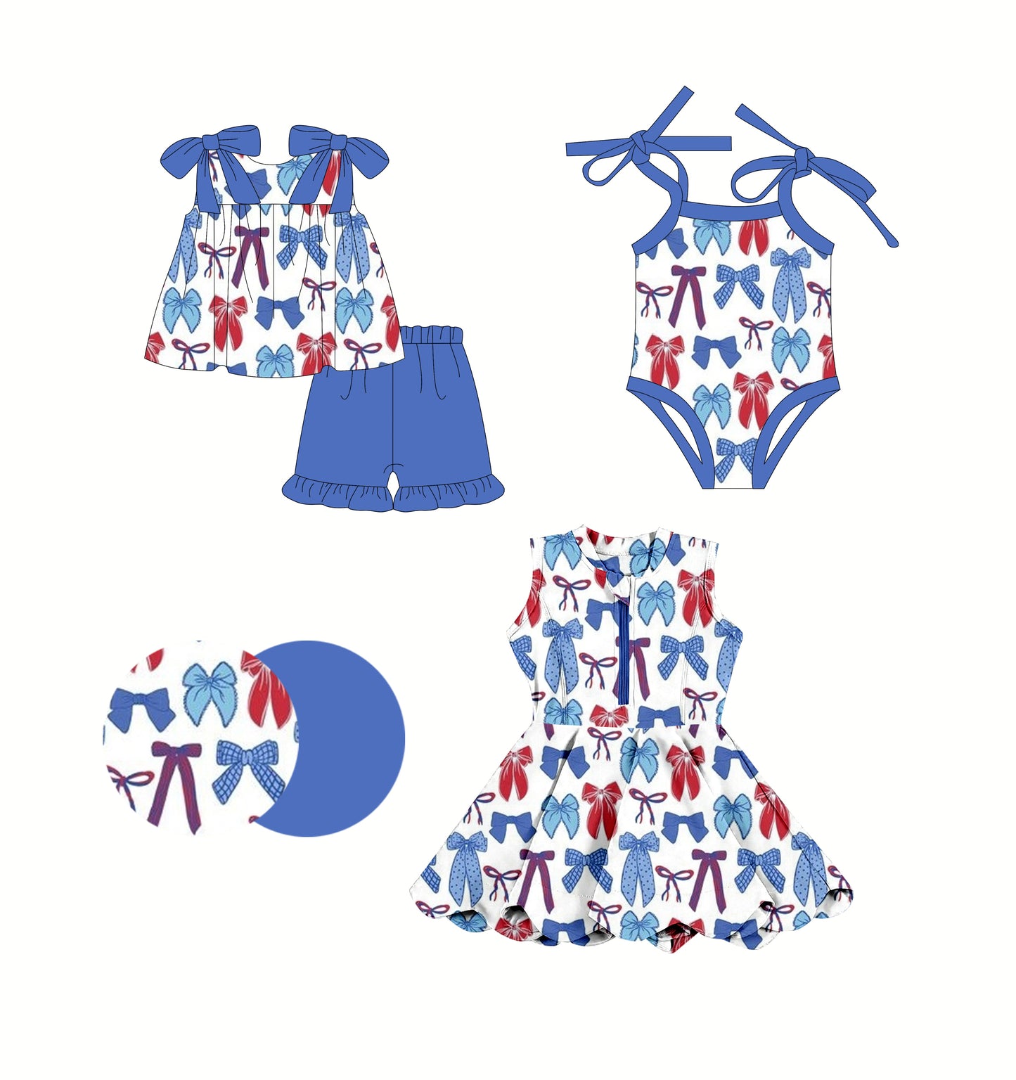 2.24 custom each style moq 5eta 4-6week Sibling Sisters bow baby girl short sleeve shorts sets and dress and rompers match family design
