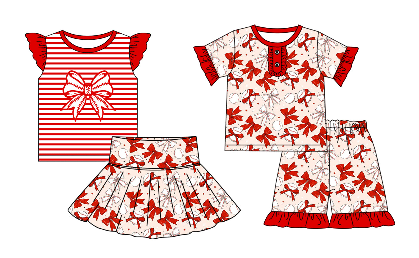 2.18 custom each style moq 5eta 4-6week Sibling Sister baseball bow baby girl short sleeve shorts sets and dresses match design