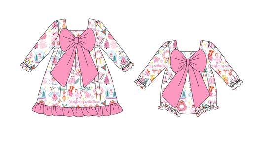 25.8.20 custom each style moq 5eta 4-6week Sibling Sisters Christmas baby girl long sleeve dress and rompers match family design