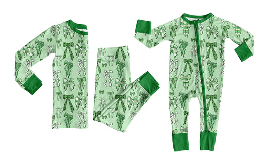25.9.6 custom each style moq 5eta 4-6week Sibling Sisters bow green baby boy clothes long sleeve pants sets and romper match family design