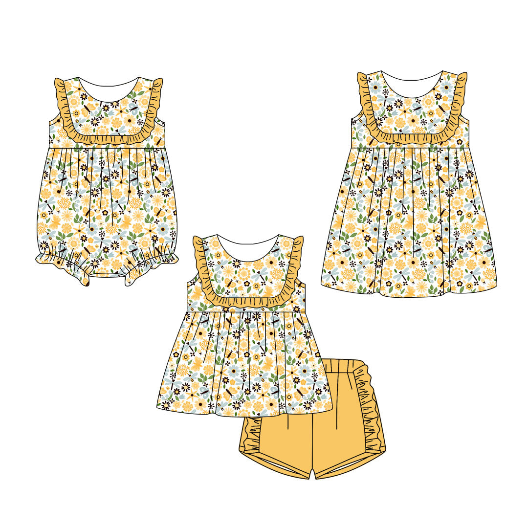 3.3 Custom moq 5 mix size Sibling Baby Girl's Yellow Sleeveless Top And Shorts Set Cute Romper Dress for Summer