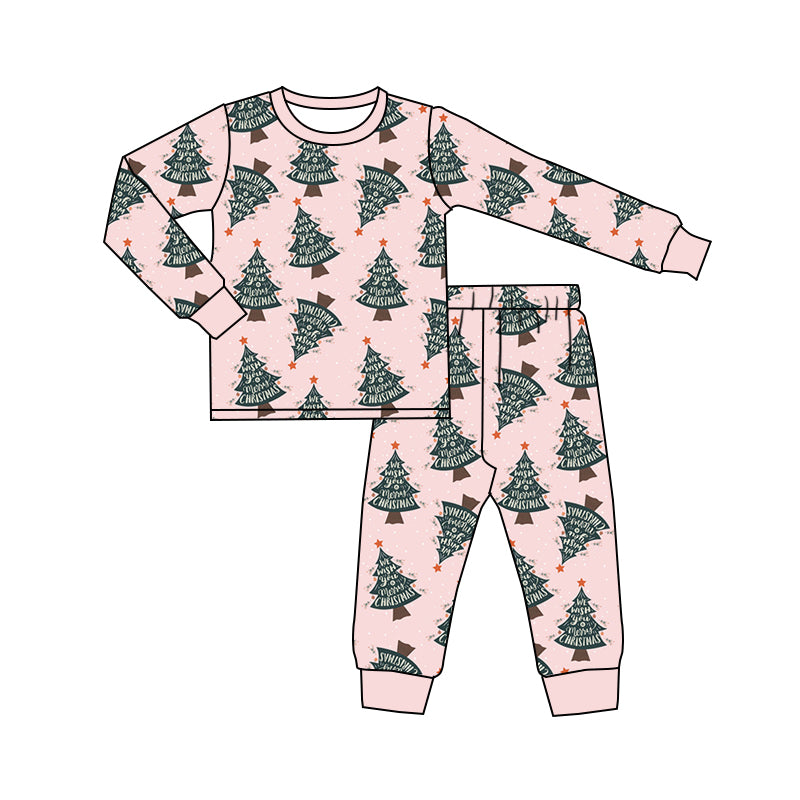 7.4 custom each style moq 5eta 4-6week Sibling Sister Christmas trees baby girls sets and rompers match family design