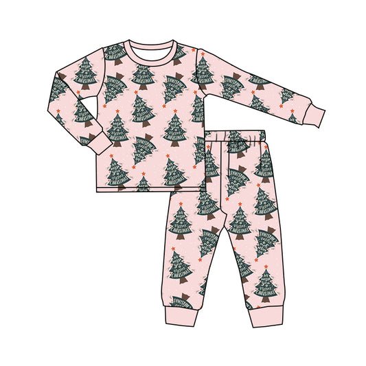 7.4 custom each style moq 5eta 4-6week Sibling Sister Christmas trees baby girls sets and rompers match family design