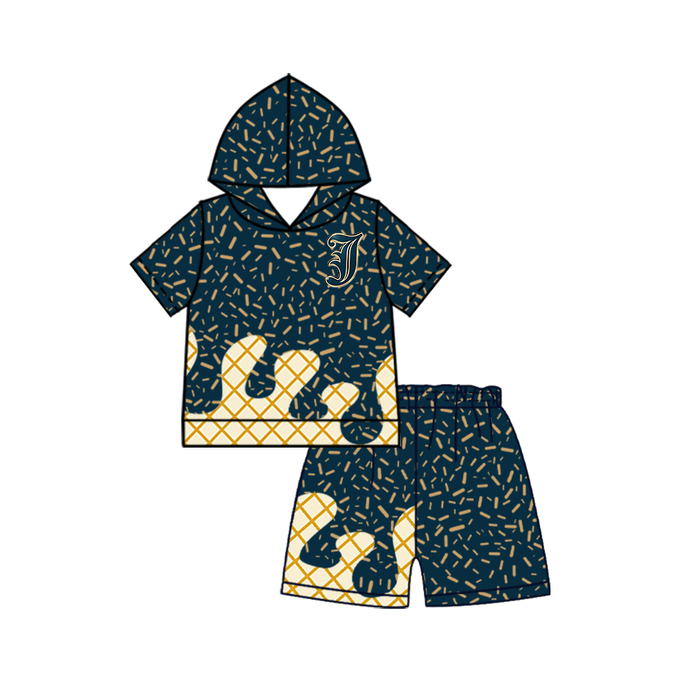 custom moq 5 mix size MSD072508 Baby Kids Sprinkles Drip Team Short Sleeve Hooded Top Shorts Clothes Set