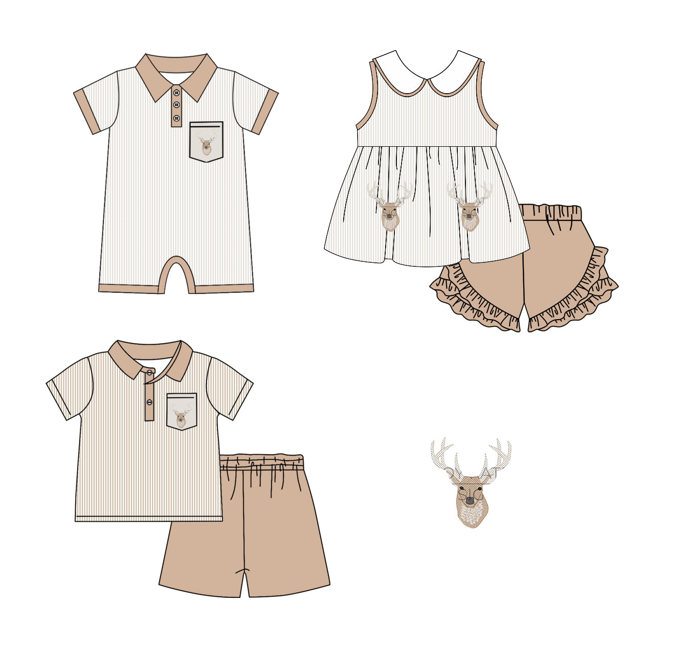 11.22 custom each style moq 5eta 4-6week Sibling Sister deer baby girl short sleeve shorts sets and sets 2 and girls romper match design
