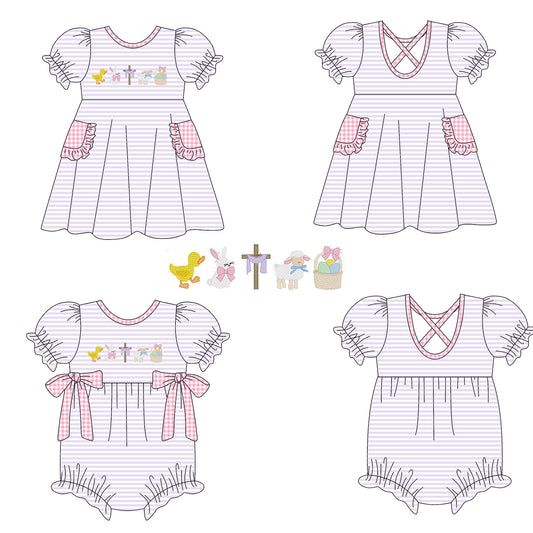 25.10.3 custom each style moq 8 eta 6-8week Sibling Sisters easter bow baby girl short sleeve dress and rompers match family design