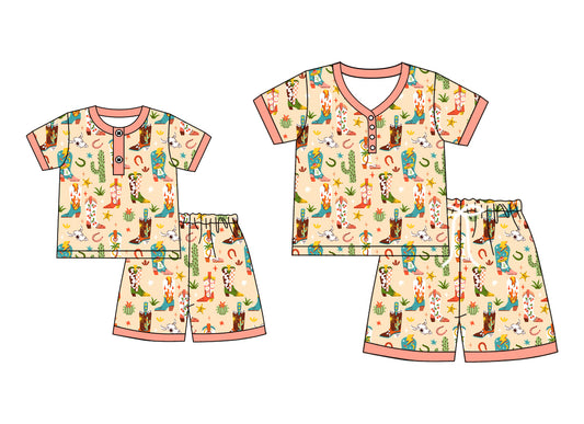 4.24 custom each style moq 5eta 4-6week Sibling Sister boot catcus short sleeve shorts sets and adult sets match design
