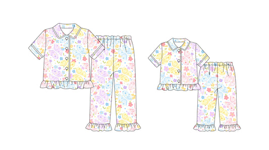 25.9.16 custom each style moq 5eta 4-6week Sibling Sister bow baby short sleeve pants sets and adult sets match design