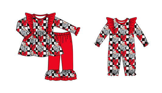25.6.3 custom each style moq 5eta 4-6week Sibling Sisters Christmas red baby girl long sleeve pants sets and rompers match family design