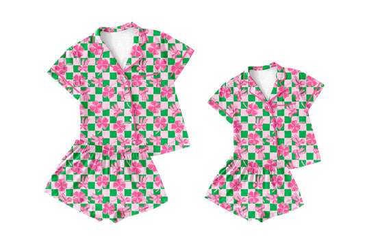 25.10.13 custom each style moq 5 eta 6-8week Sibling Sister bow short sleeve shorts sets and adult set match design