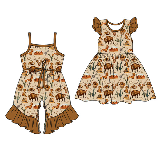 12.30 custom each style moq 5eta 4-6week Sibling Sister horse baby girl short sleeve shorts dress and jumpsuit match design