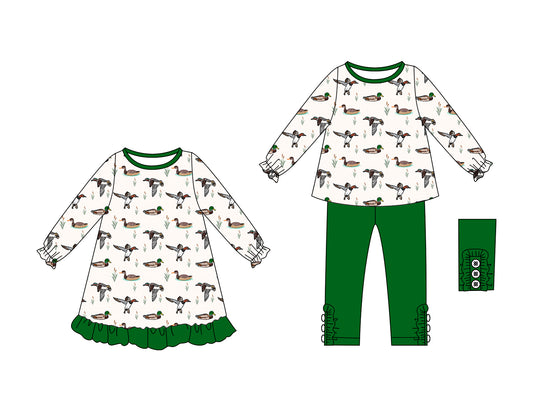 25.6.10 custom each style moq 5eta 4-6week Sibling Sisters duck baby girl long sleeve pants sets and dress match family design