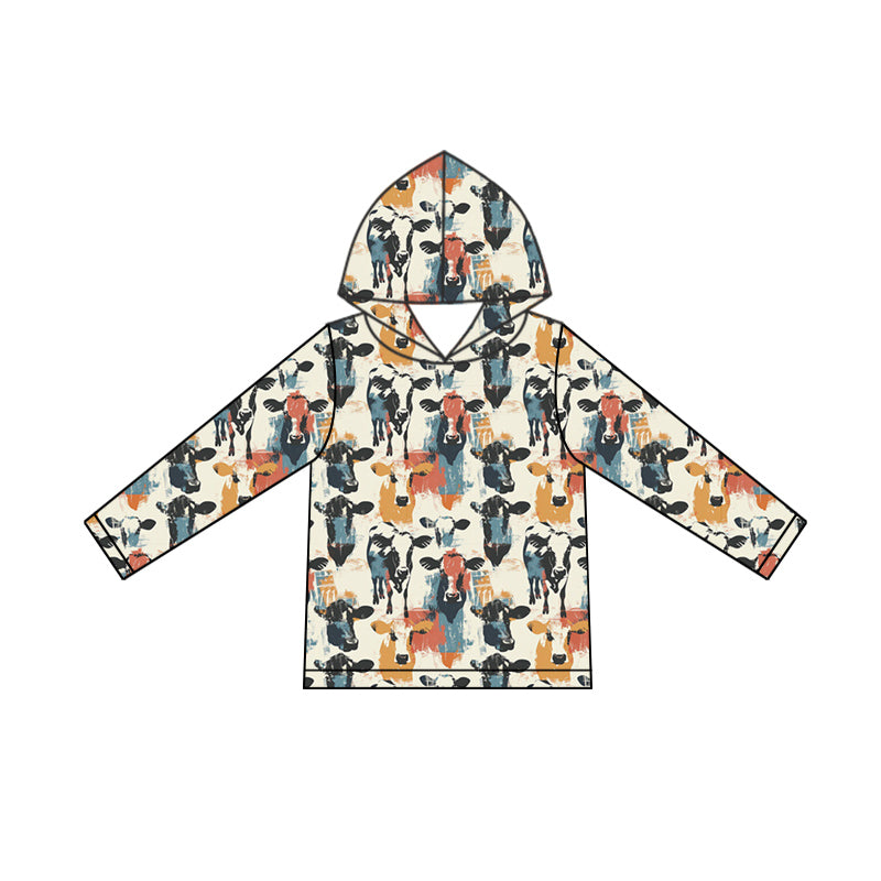 9.12 custom each style moq 5 eta 4-6week baby boys clothes cow hooded long sleeve top