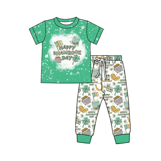 10.17 custom each style moq 5eta 4-6week baby boys clothes HAPPY SHAMROCK DAY green short sleeve pants sets