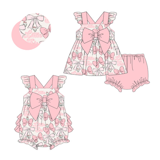 3.11 custom each style moq 5eta 4-6week Sibling Sister bow baby girl short sleeve shorts sets and romper match design