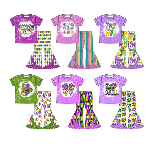 25.9.22 custom each style moq 8 eta 6-8week Sibling Sisters mardi gras baby girl clothes short sleeve pants sets 6 match family design